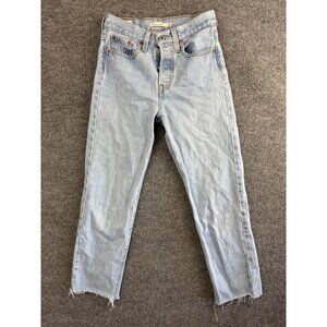 Levis Wedgie Straight Jeans Womens 24 Light Wash High Rise Button Fly Distressed